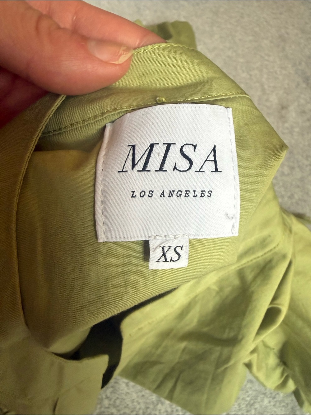 Misa Los Angeles Olive V-Neck Puff Sleeve Dress with Braided Waist Tie - Picture 3 of 3